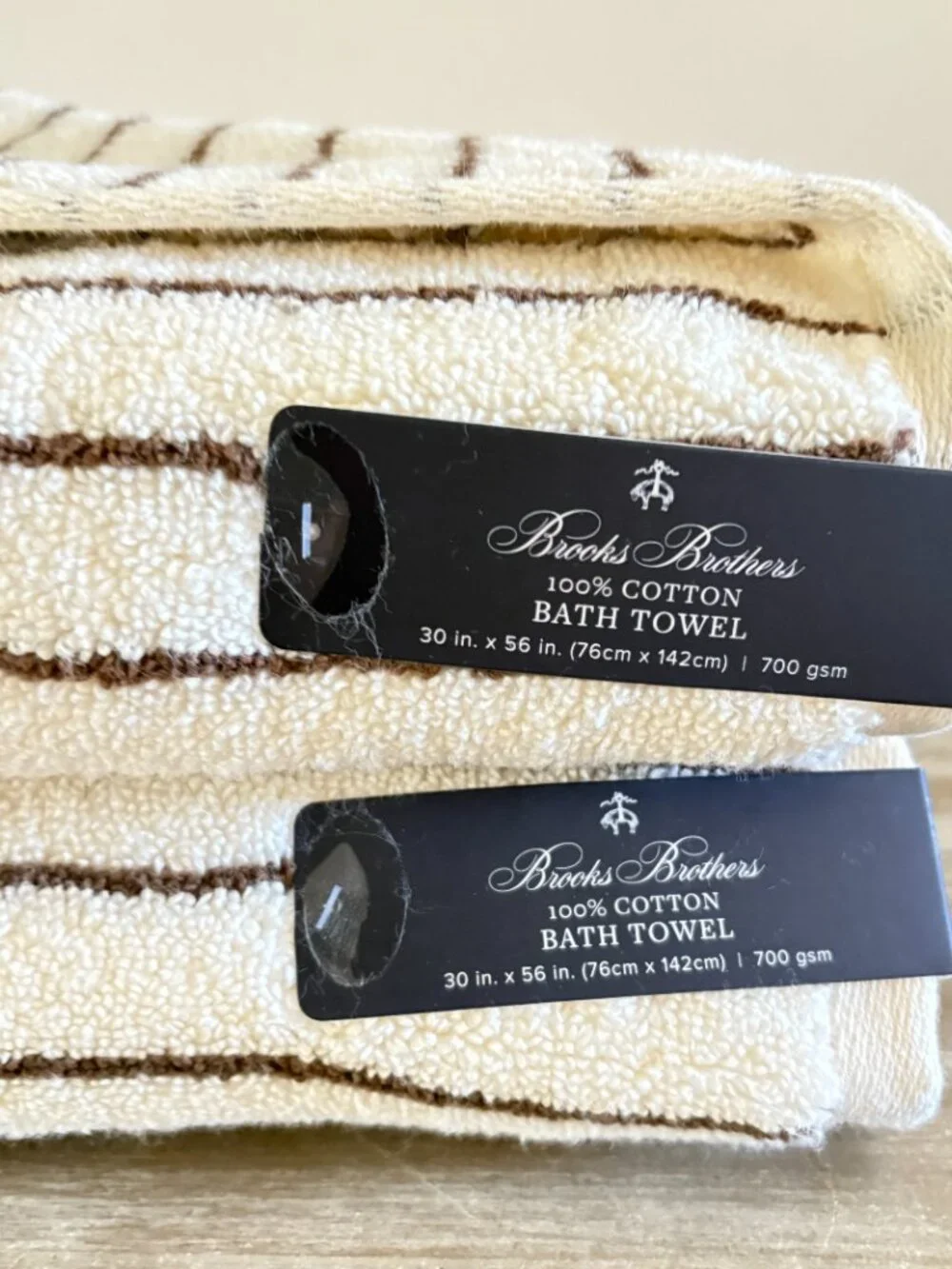8pc BROOKS BROTHERS Premium Turkish Towel Set Striped Ivory & Dark Brown 700 Gsm